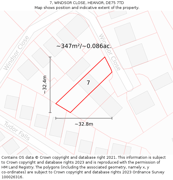 7, WINDSOR CLOSE, HEANOR, DE75 7TD: Plot and title map