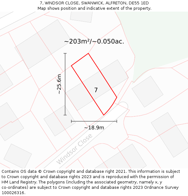 7, WINDSOR CLOSE, SWANWICK, ALFRETON, DE55 1ED: Plot and title map