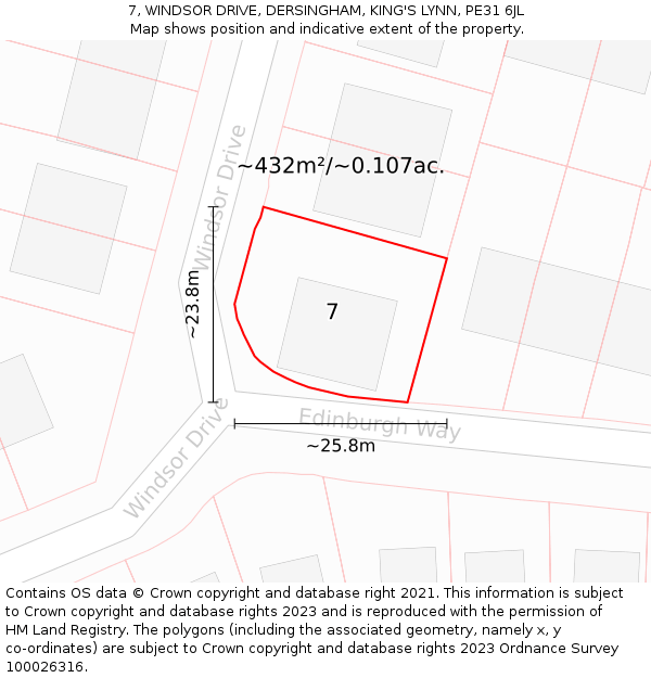 7, WINDSOR DRIVE, DERSINGHAM, KING'S LYNN, PE31 6JL: Plot and title map