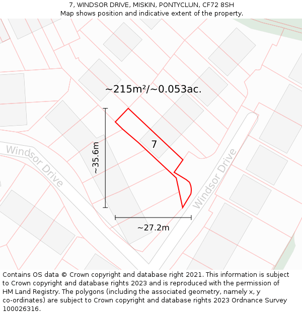 7, WINDSOR DRIVE, MISKIN, PONTYCLUN, CF72 8SH: Plot and title map