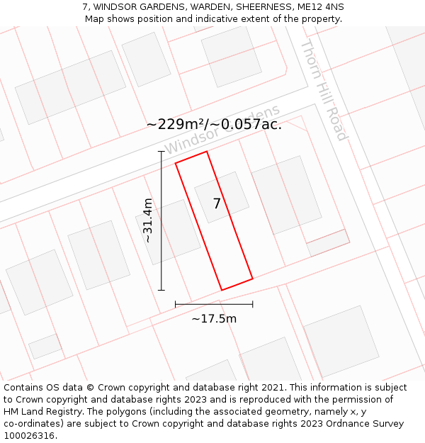 7, WINDSOR GARDENS, WARDEN, SHEERNESS, ME12 4NS: Plot and title map