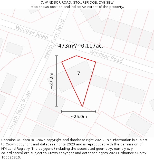 7, WINDSOR ROAD, STOURBRIDGE, DY8 3BW: Plot and title map