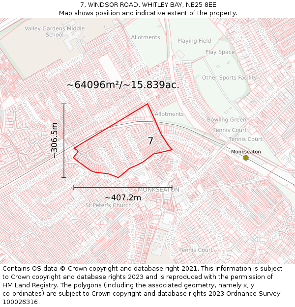 7, WINDSOR ROAD, WHITLEY BAY, NE25 8EE: Plot and title map