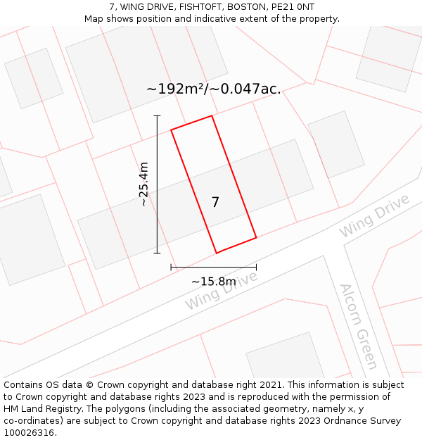 7, WING DRIVE, FISHTOFT, BOSTON, PE21 0NT: Plot and title map