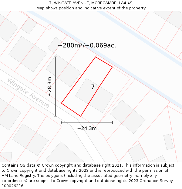 7, WINGATE AVENUE, MORECAMBE, LA4 4SJ: Plot and title map