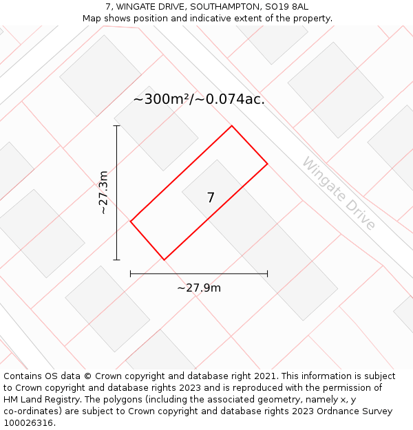 7, WINGATE DRIVE, SOUTHAMPTON, SO19 8AL: Plot and title map