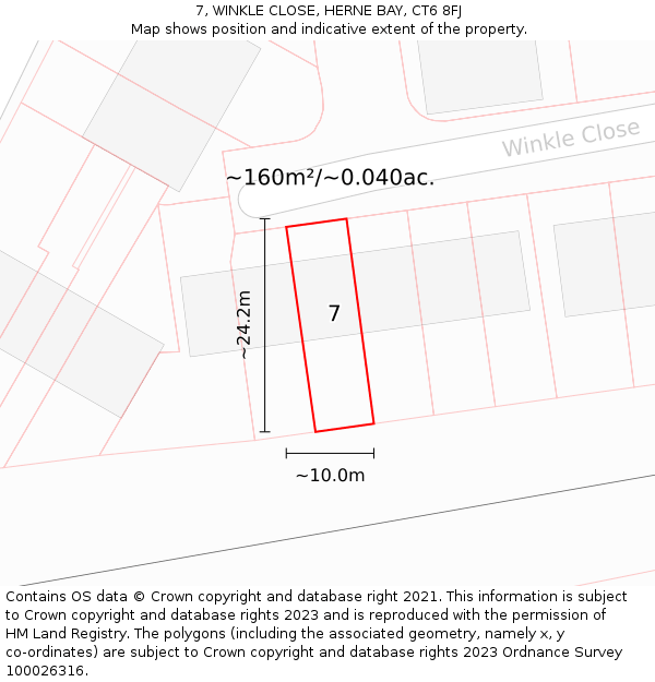 7, WINKLE CLOSE, HERNE BAY, CT6 8FJ: Plot and title map