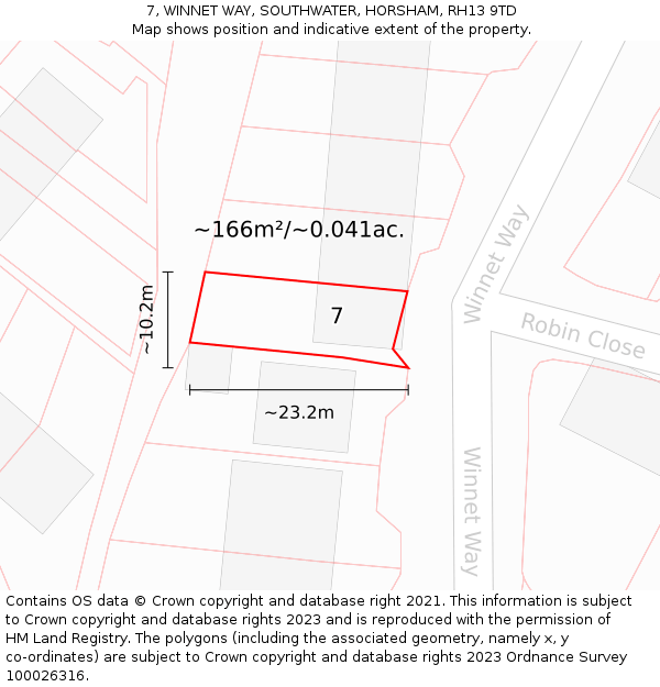 7, WINNET WAY, SOUTHWATER, HORSHAM, RH13 9TD: Plot and title map