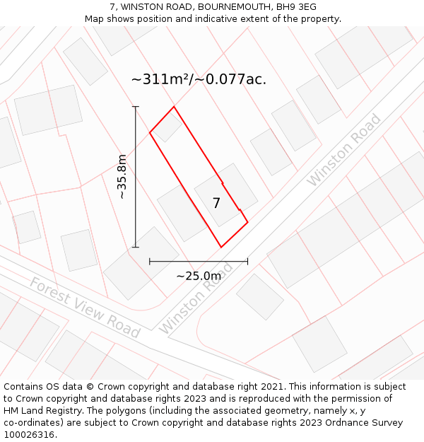 7, WINSTON ROAD, BOURNEMOUTH, BH9 3EG: Plot and title map
