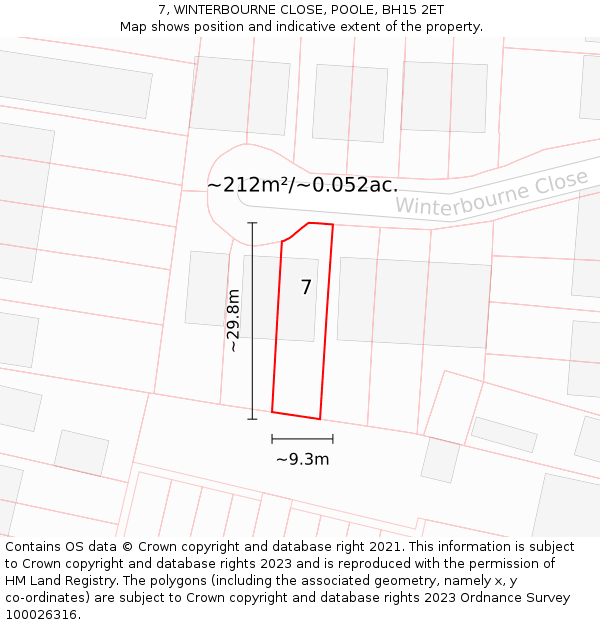 7, WINTERBOURNE CLOSE, POOLE, BH15 2ET: Plot and title map