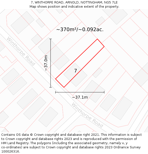 7, WINTHORPE ROAD, ARNOLD, NOTTINGHAM, NG5 7LE: Plot and title map