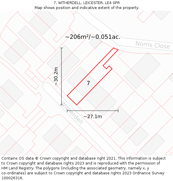 7, WITHERDELL, LEICESTER, LE4 0PR: Plot and title map
