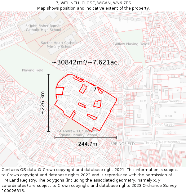 7, WITHNELL CLOSE, WIGAN, WN6 7ES: Plot and title map