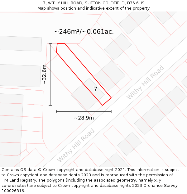 7, WITHY HILL ROAD, SUTTON COLDFIELD, B75 6HS: Plot and title map