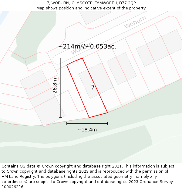 7, WOBURN, GLASCOTE, TAMWORTH, B77 2QP: Plot and title map