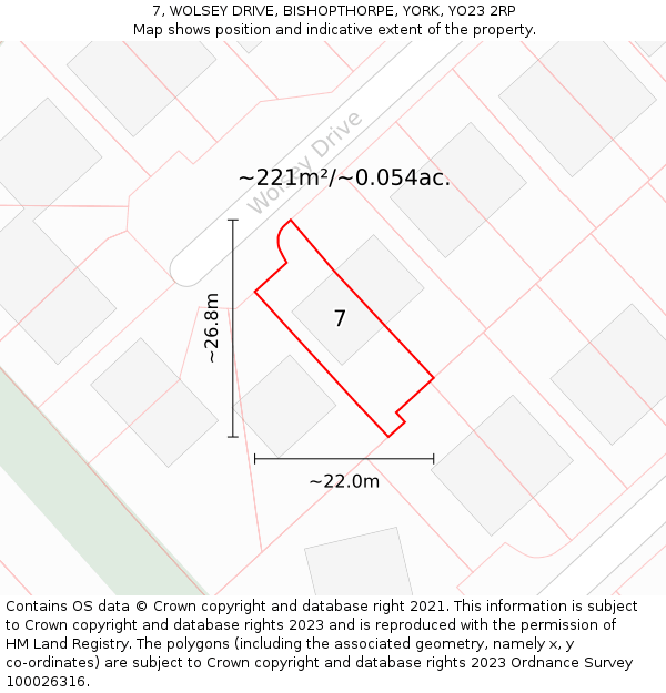 7, WOLSEY DRIVE, BISHOPTHORPE, YORK, YO23 2RP: Plot and title map