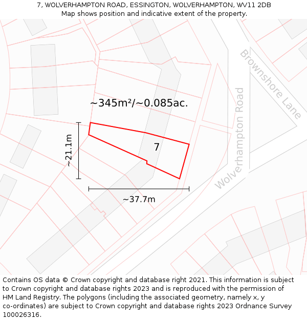 7, WOLVERHAMPTON ROAD, ESSINGTON, WOLVERHAMPTON, WV11 2DB: Plot and title map