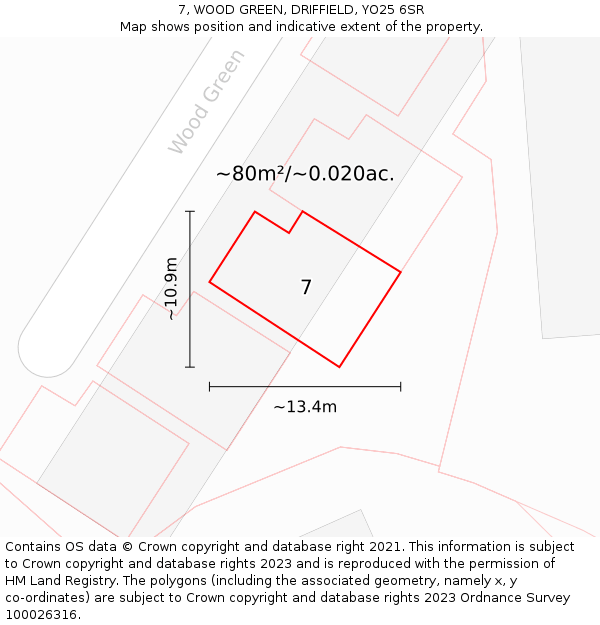 7, WOOD GREEN, DRIFFIELD, YO25 6SR: Plot and title map