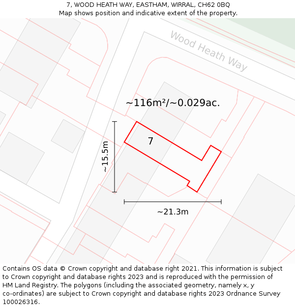 7, WOOD HEATH WAY, EASTHAM, WIRRAL, CH62 0BQ: Plot and title map
