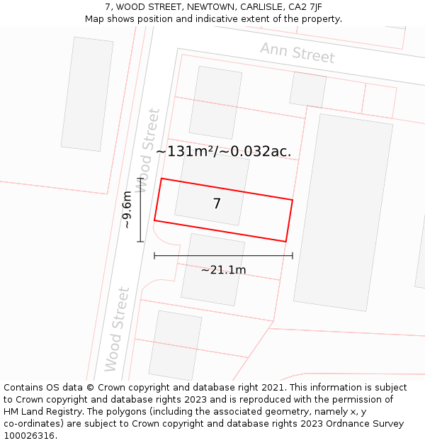 7, WOOD STREET, NEWTOWN, CARLISLE, CA2 7JF: Plot and title map