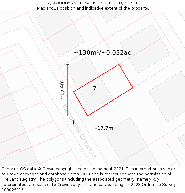 7, WOODBANK CRESCENT, SHEFFIELD, S8 9EE: Plot and title map