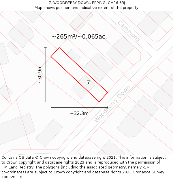 7, WOODBERRY DOWN, EPPING, CM16 6RJ: Plot and title map