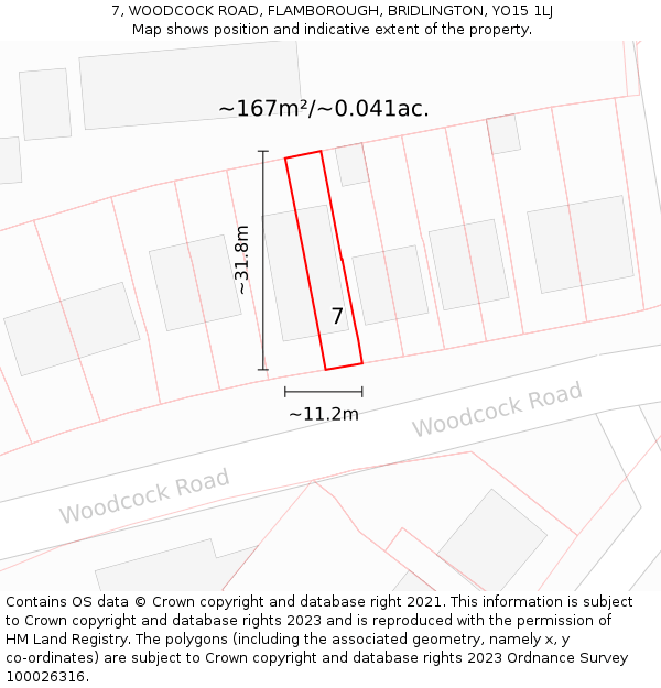 7, WOODCOCK ROAD, FLAMBOROUGH, BRIDLINGTON, YO15 1LJ: Plot and title map