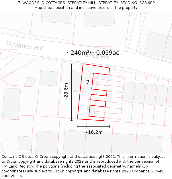 7, WOODFIELD COTTAGES, STREATLEY HILL, STREATLEY, READING, RG8 9PP: Plot and title map