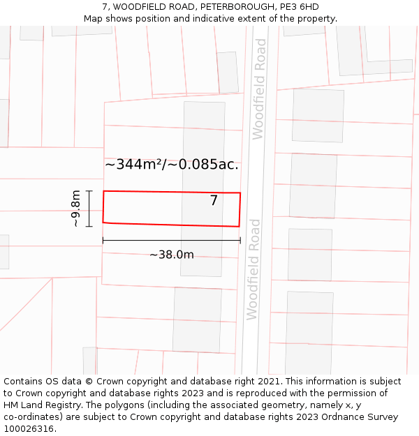 7, WOODFIELD ROAD, PETERBOROUGH, PE3 6HD: Plot and title map