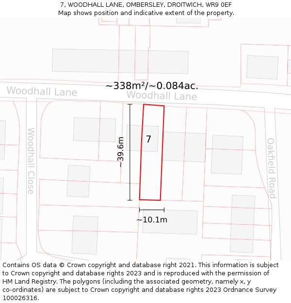 7, WOODHALL LANE, OMBERSLEY, DROITWICH, WR9 0EF: Plot and title map