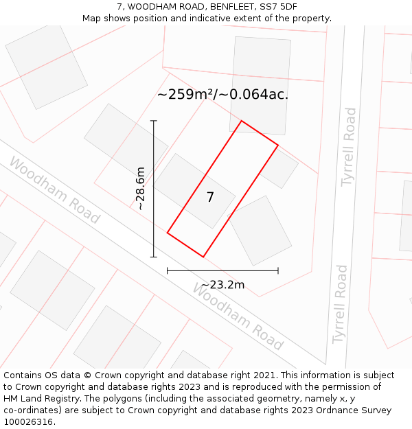 7, WOODHAM ROAD, BENFLEET, SS7 5DF: Plot and title map