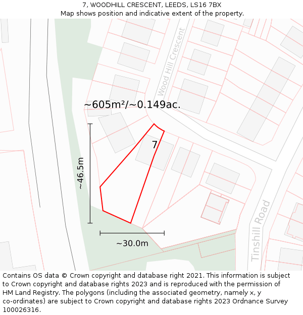 7, WOODHILL CRESCENT, LEEDS, LS16 7BX: Plot and title map