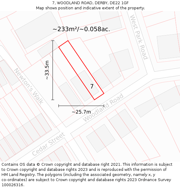 7, WOODLAND ROAD, DERBY, DE22 1GF: Plot and title map