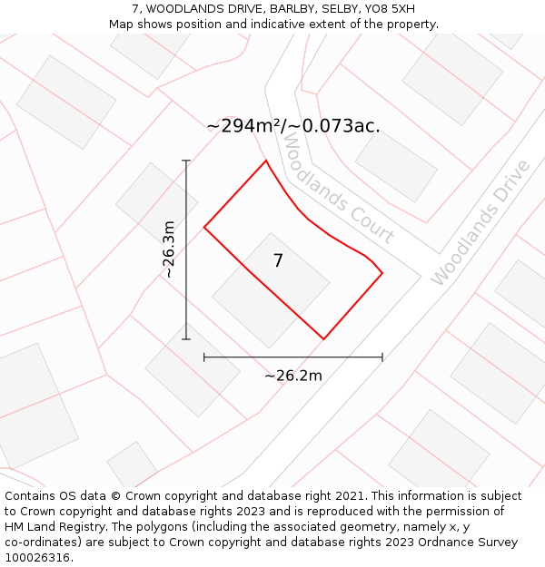 7, WOODLANDS DRIVE, BARLBY, SELBY, YO8 5XH: Plot and title map