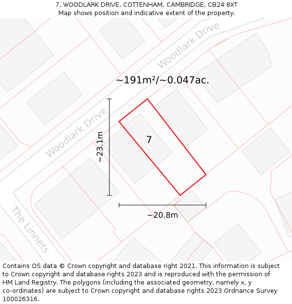 7, WOODLARK DRIVE, COTTENHAM, CAMBRIDGE, CB24 8XT: Plot and title map