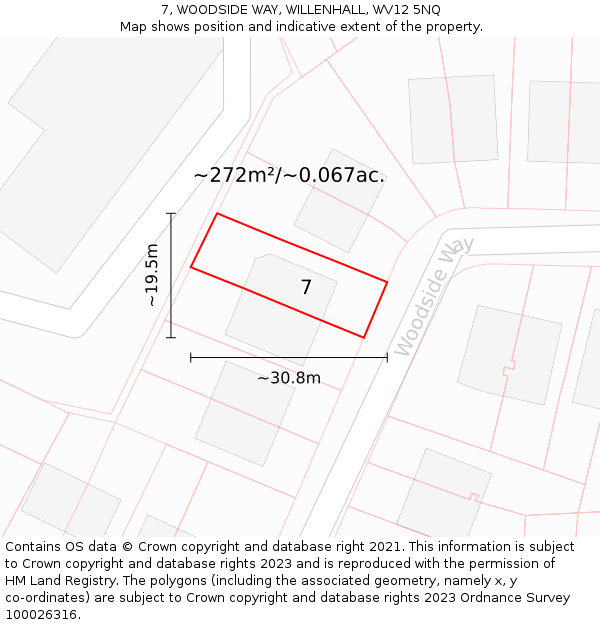 7, WOODSIDE WAY, WILLENHALL, WV12 5NQ: Plot and title map