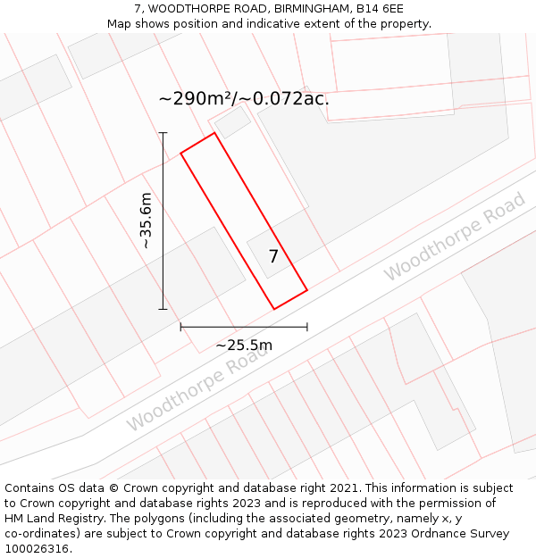 7, WOODTHORPE ROAD, BIRMINGHAM, B14 6EE: Plot and title map