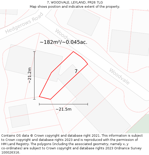 7, WOODVALE, LEYLAND, PR26 7LG: Plot and title map