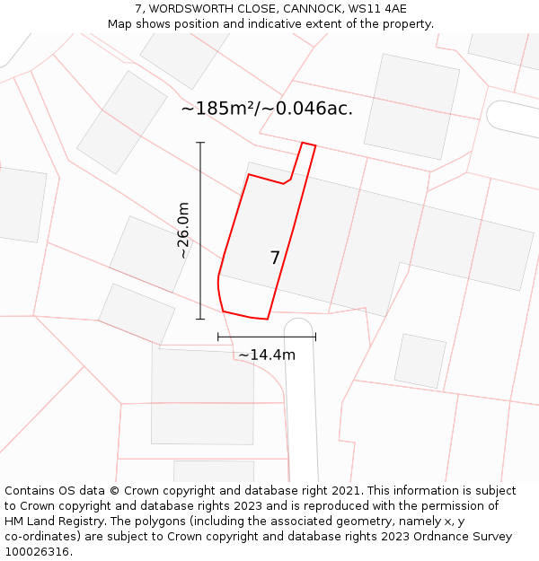 7, WORDSWORTH CLOSE, CANNOCK, WS11 4AE: Plot and title map