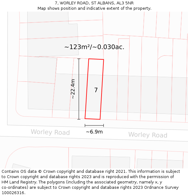 7, WORLEY ROAD, ST ALBANS, AL3 5NR: Plot and title map