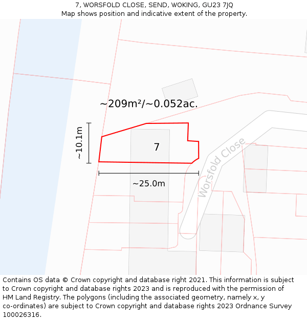 7, WORSFOLD CLOSE, SEND, WOKING, GU23 7JQ: Plot and title map