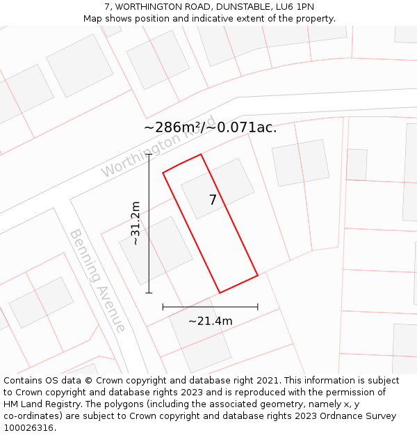 7, WORTHINGTON ROAD, DUNSTABLE, LU6 1PN: Plot and title map
