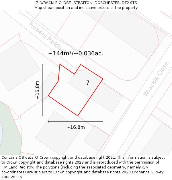 7, WRACKLE CLOSE, STRATTON, DORCHESTER, DT2 9TS: Plot and title map