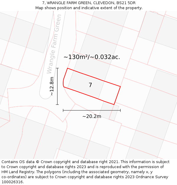 7, WRANGLE FARM GREEN, CLEVEDON, BS21 5DR: Plot and title map