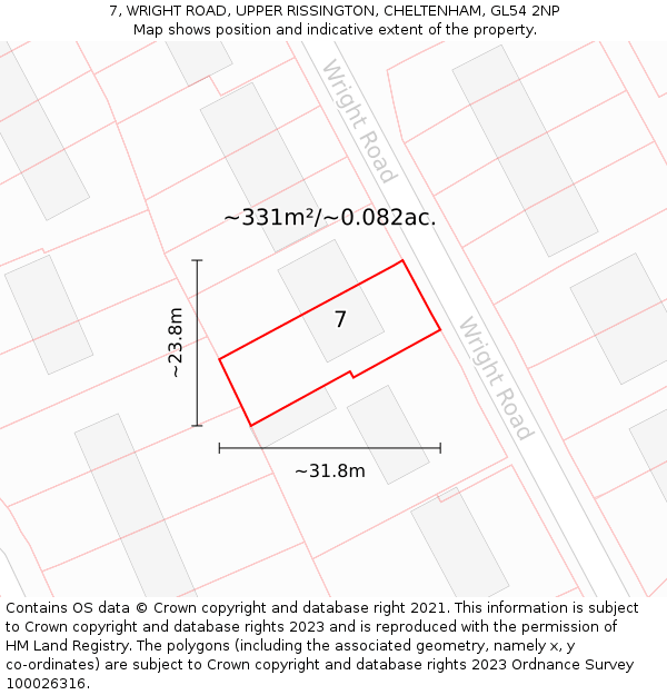7, WRIGHT ROAD, UPPER RISSINGTON, CHELTENHAM, GL54 2NP: Plot and title map