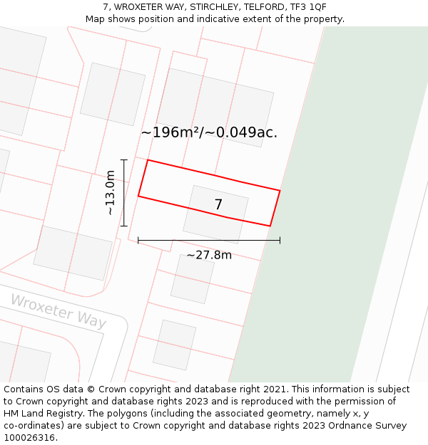 7, WROXETER WAY, STIRCHLEY, TELFORD, TF3 1QF: Plot and title map