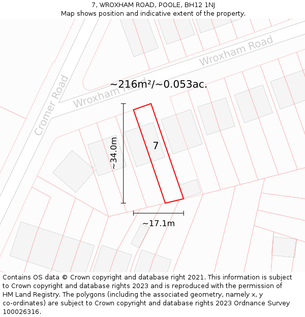 7, WROXHAM ROAD, POOLE, BH12 1NJ: Plot and title map