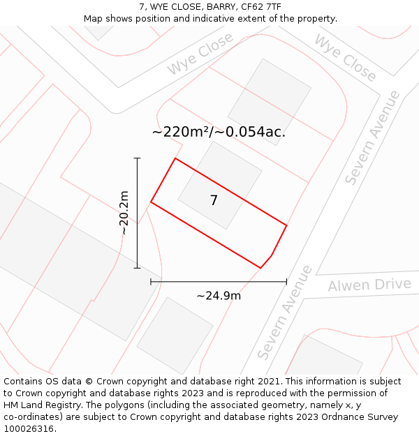 7, WYE CLOSE, BARRY, CF62 7TF: Plot and title map