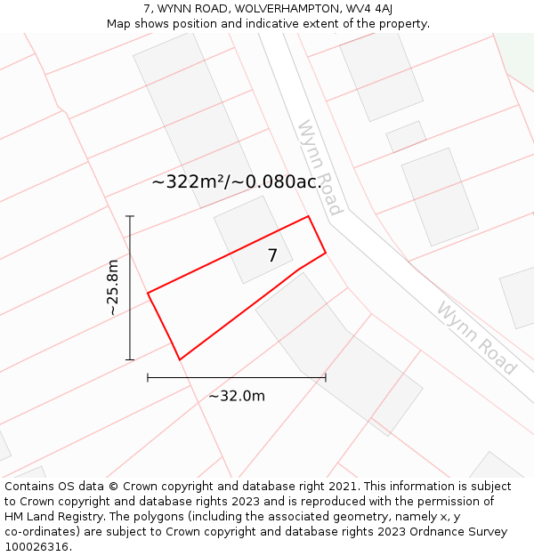 7, WYNN ROAD, WOLVERHAMPTON, WV4 4AJ: Plot and title map