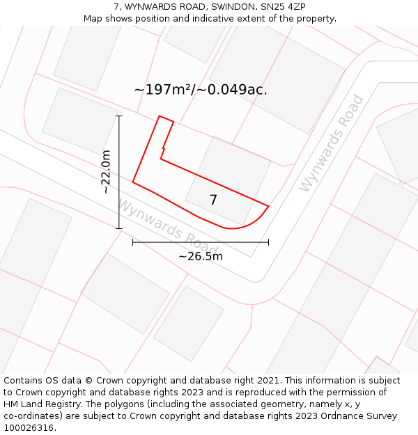 7, WYNWARDS ROAD, SWINDON, SN25 4ZP: Plot and title map